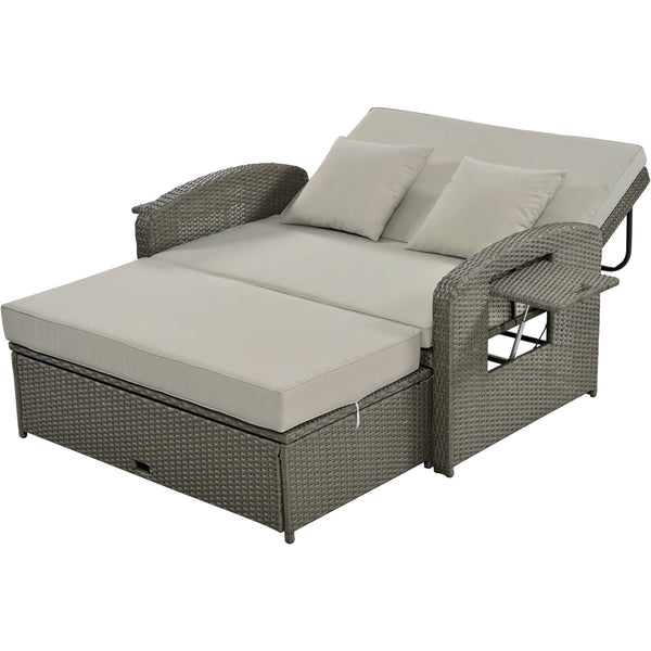 English Elm TOPMAX PE Wicker Rattan Double Chaise Lounge with 3-Position Recline, Waterproof Cover, 700lbs Capacity Gray SP100041AAE