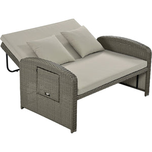 English Elm TOPMAX PE Wicker Rattan Double Chaise Lounge with 3-Position Recline, Waterproof Cover, 700lbs Capacity Gray SP100041AAE
