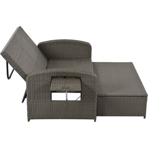 English Elm TOPMAX PE Wicker Rattan Double Chaise Lounge with 3-Position Recline, Waterproof Cover, 700lbs Capacity Gray SP100041AAE