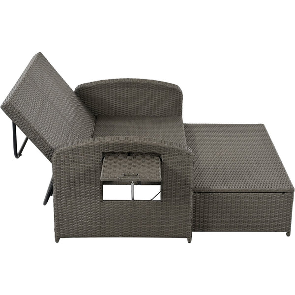 English Elm TOPMAX PE Wicker Rattan Double Chaise Lounge with 3-Position Recline, Waterproof Cover, 700lbs Capacity Gray SP100041AAE