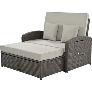 English Elm TOPMAX PE Wicker Rattan Double Chaise Lounge with 3-Position Recline, Waterproof Cover, 700lbs Capacity Gray SP100041AAE
