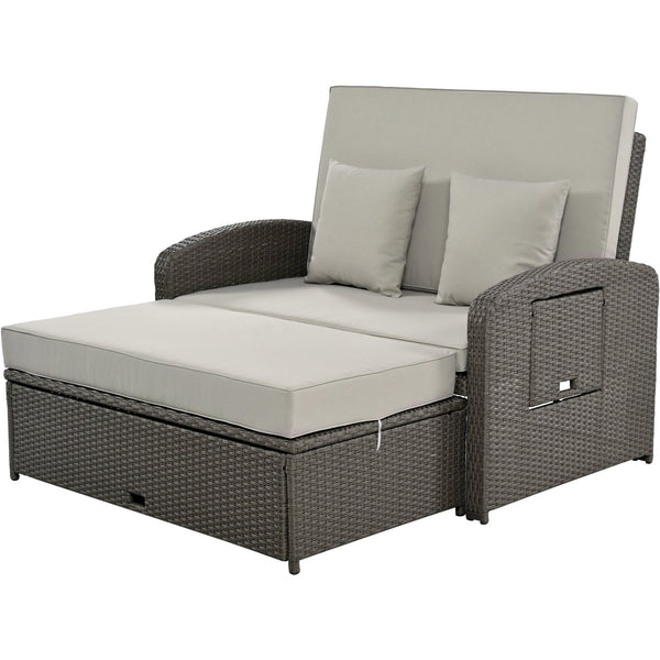 English Elm TOPMAX PE Wicker Rattan Double Chaise Lounge with 3-Position Recline, Waterproof Cover, 700lbs Capacity Gray SP100041AAE