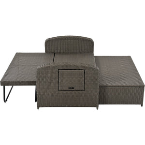 English Elm TOPMAX PE Wicker Rattan Double Chaise Lounge with 3-Position Recline, Waterproof Cover, 700lbs Capacity Gray SP100041AAE