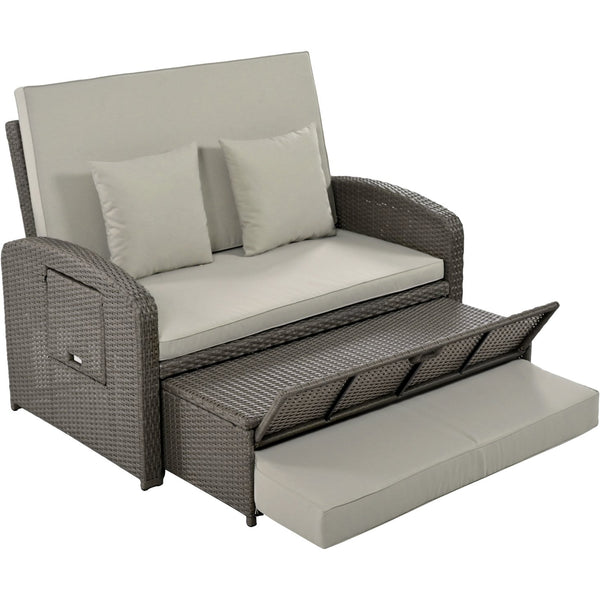 English Elm TOPMAX PE Wicker Rattan Double Chaise Lounge with 3-Position Recline, Waterproof Cover, 700lbs Capacity Gray SP100041AAE