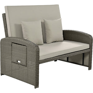 English Elm TOPMAX PE Wicker Rattan Double Chaise Lounge with 3-Position Recline, Waterproof Cover, 700lbs Capacity Gray SP100041AAE