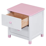 English Elm Wooden Nightstand With Two Drawers For Kids,End Table For Bedroom,White+Pink