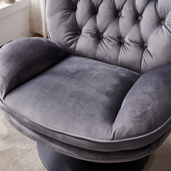English Elm Swivel Velvet Lounge Chair with Ottoman Button Tufted 360 Degree Rotating Accent Seat W1805103943