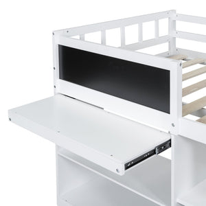 English Elm Twin Low Loft Bed with Rolling Desk Built in Shelving and Underbed Drawers for Kids White LT000135AAK