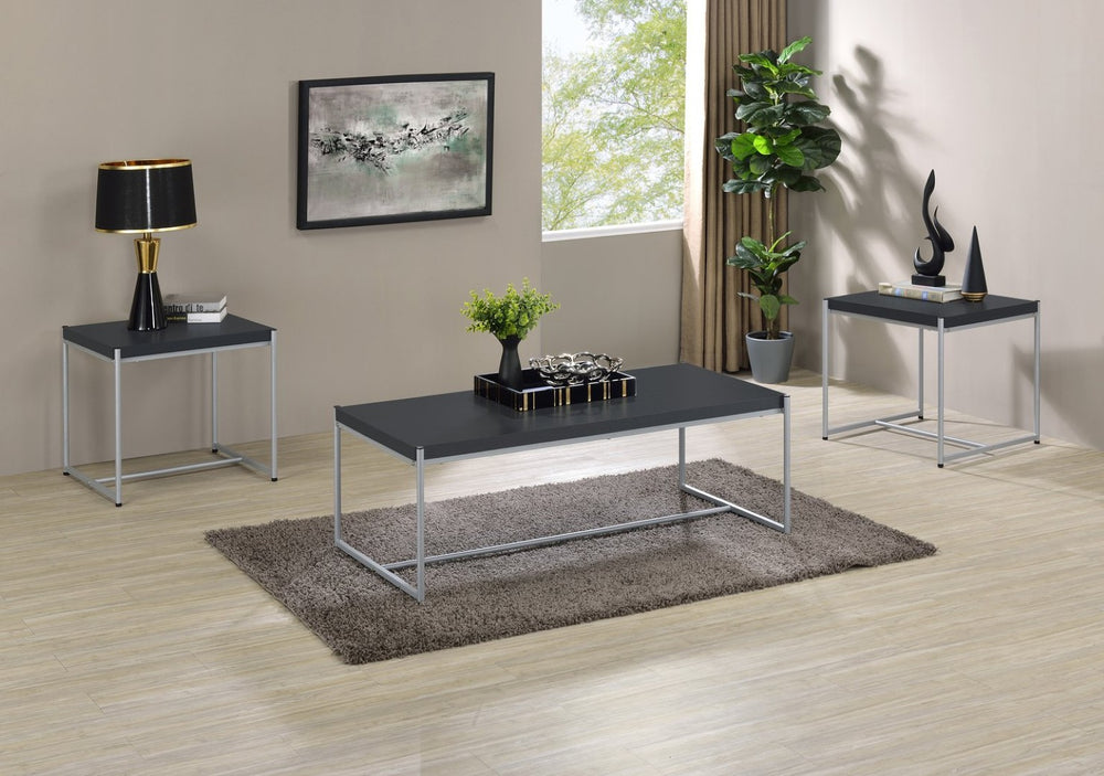 English Elm Lennox Matte Black Steel and Mdf 3 Piece Living Room Coffee End Table Set B061110732