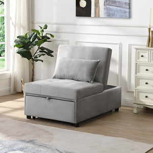 English Elm Folding Ottoman Sofa Bed Gray Upholstered Convertible Sleeper for Studio or Guest Room W214104023