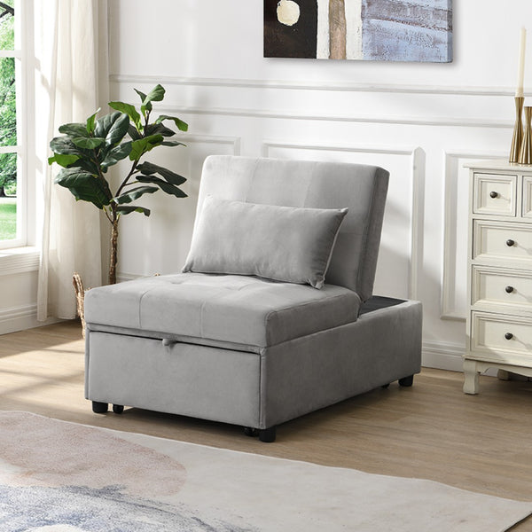 English Elm Folding Ottoman Sofa Bed Gray Upholstered Convertible Sleeper for Studio or Guest Room W214104023