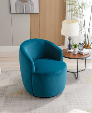 English Elm Velvet Barrel Swivel Chair with Black Metal Ring Base for Living Room Bedroom Teal W52780811