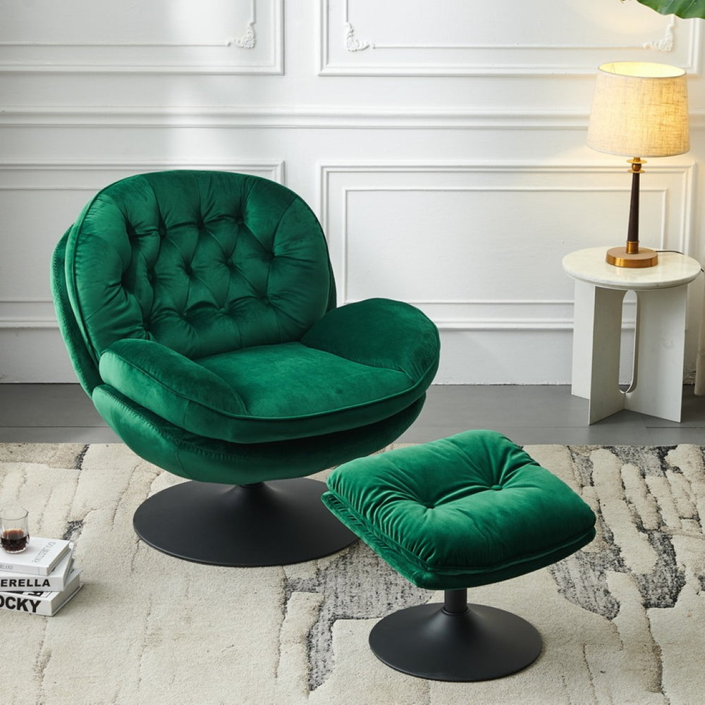 English Elm Swivel Lounge Chair Tufted Velvet Upholstery with Matching Ottoman for Living Room W1805103940