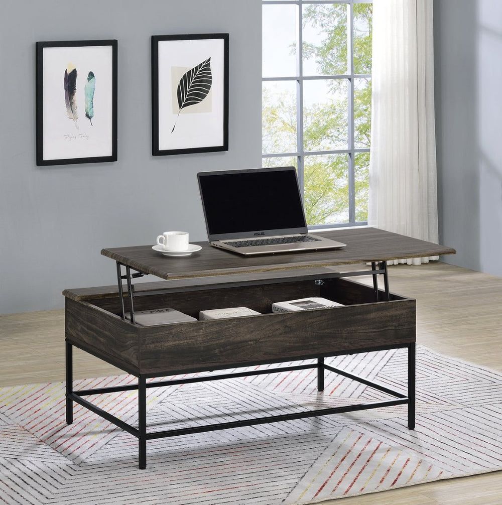 English Elm Cliff Industrial Lift Top Coffee Table with Hidden Storage and Black Metal Frame B061110733