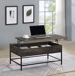 English Elm Cliff Industrial Lift Top Coffee Table with Hidden Storage and Black Metal Frame B061110733