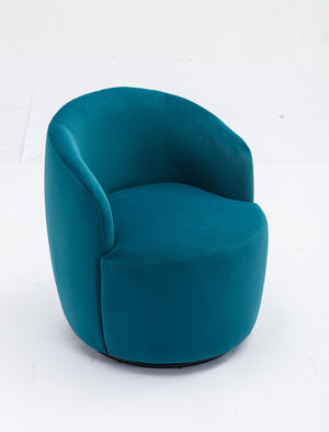 English Elm Velvet Barrel Swivel Chair with Black Metal Ring Base for Living Room Bedroom Teal W52780811