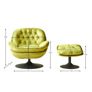 English Elm Swivel Lounge Chair with Ottoman Button Tufted Velvet Accent Seat for Living Room W1805103944
