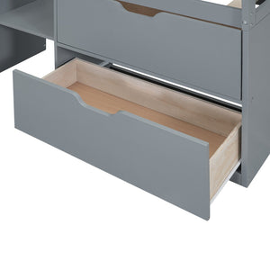 English Elm Twin Low Loft Bed with Rolling Desk Built in Shelving and Underbed Drawers for Kids Gray LT000135AAE