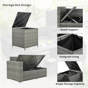 English Elm Topmax Outdoor Wicker Sectional Set with Storage Adjustable Seating and Tempered Glass Table Grey N717S100005E