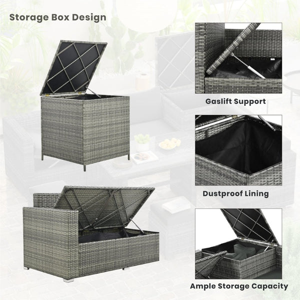 English Elm Topmax Outdoor Wicker Sectional Set with Storage Adjustable Seating and Tempered Glass Table Grey N717S100005E