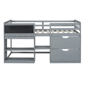 English Elm Twin Low Loft Bed with Rolling Desk Built in Shelving and Underbed Drawers for Kids Gray LT000135AAE