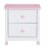 English Elm Wooden Nightstand With Two Drawers For Kids,End Table For Bedroom,White+Pink