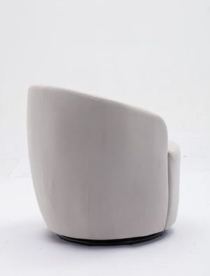 English Elm Velvet Barrel Swivel Chair with Black Metal Ring Base for Living Room Bedroom Gray W52780817
