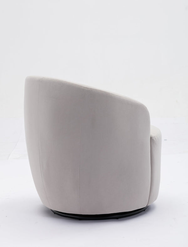 English Elm Velvet Barrel Swivel Chair with Black Metal Ring Base for Living Room Bedroom Gray W52780817