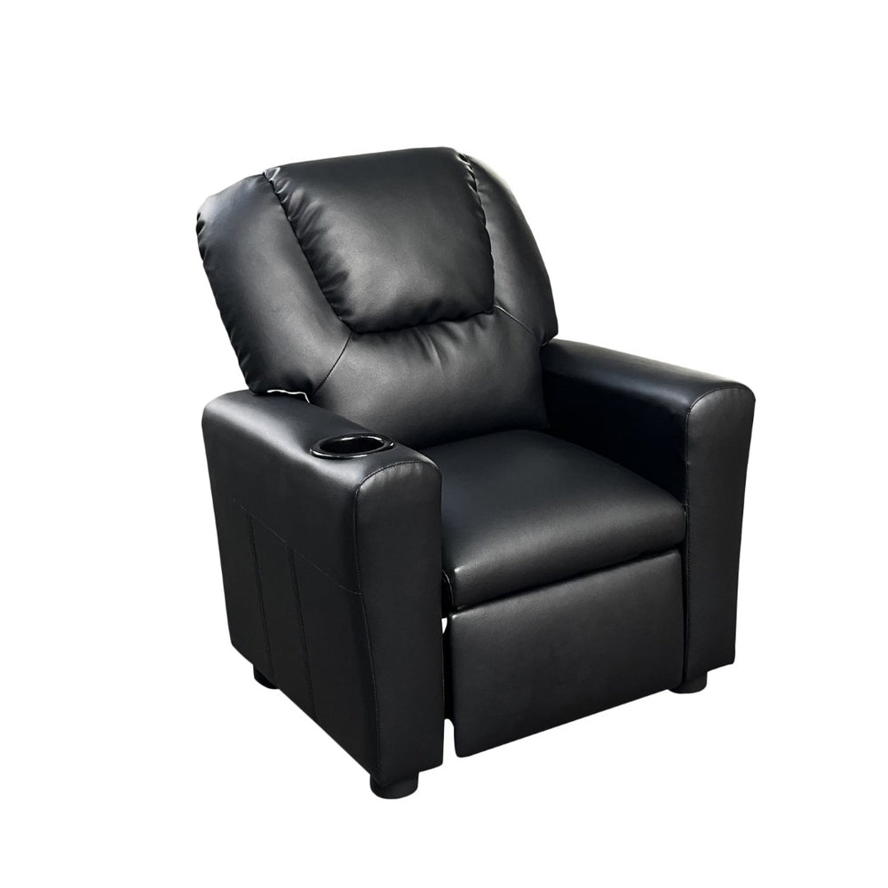 English Elm Marisa Youth Pu Leather Recliner Chair with Cupholder for Kids Bedroom Playroom Black B061110700
