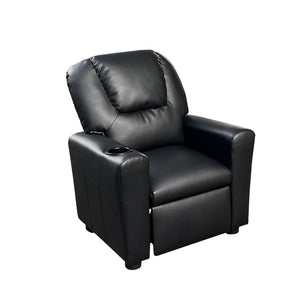 English Elm Marisa Youth Pu Leather Recliner Chair with Cupholder for Kids Bedroom Playroom Black B061110700