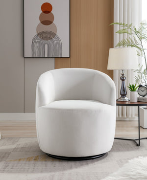 English Elm Velvet Barrel Swivel Chair with Black Metal Ring Base for Living Room Bedroom W52780816