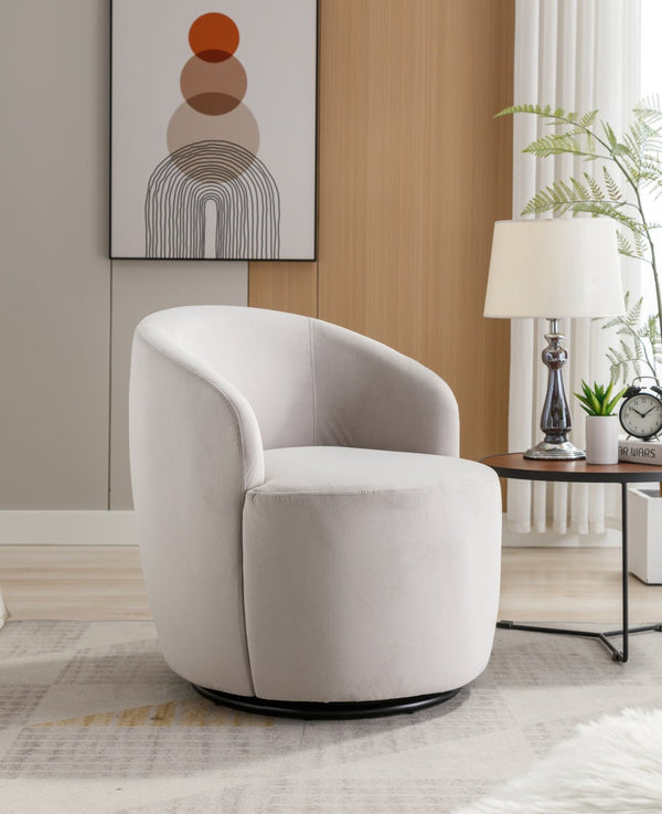 English Elm Velvet Barrel Swivel Chair with Black Metal Ring Base for Living Room Bedroom Gray W52780817
