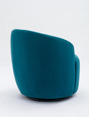 English Elm Velvet Barrel Swivel Chair with Black Metal Ring Base for Living Room Bedroom Teal W52780811