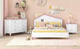 English Elm 3-Pieces Bedroom Sets Full Size Platform Bed With Nightstand and Storage Dresser,White+Pink