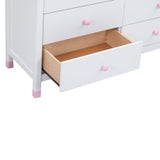 English Elm Wooden Storage Dresser With 6 Drawers,Storage Cabinet For Kids Bedroom,White+Pink