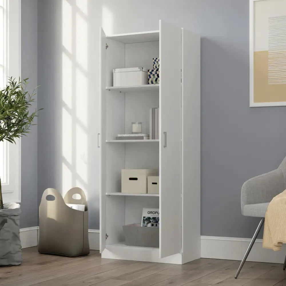 English Elm Alara Slim Double Door Storage Cabinet 60 Inch Tall Modern Shelved Organizer B061110707