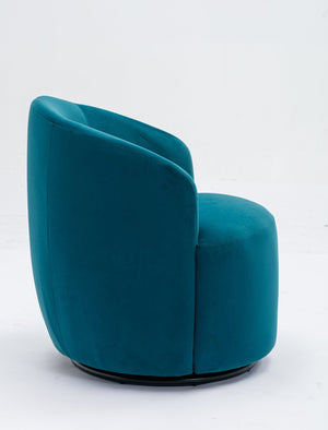 English Elm Velvet Barrel Swivel Chair with Black Metal Ring Base for Living Room Bedroom Teal W52780811