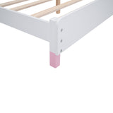 English Elm Full Size Wood Platform Bed With House-Shaped Headboard (White+Pink)