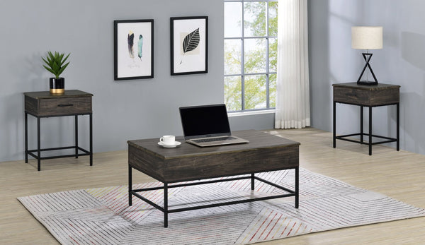English Elm Cliff Lift Top Coffee and End Table Set with Black Metal Frame for Living Room B061S00717