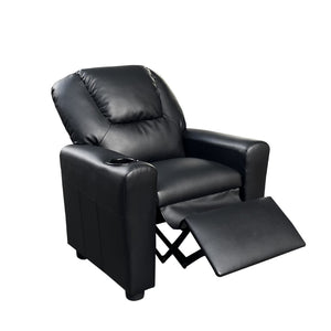 English Elm Marisa Youth Pu Leather Recliner Chair with Cupholder for Kids Bedroom Playroom Black B061110700