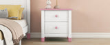 English Elm Wooden Nightstand With Two Drawers For Kids,End Table For Bedroom,White+Pink