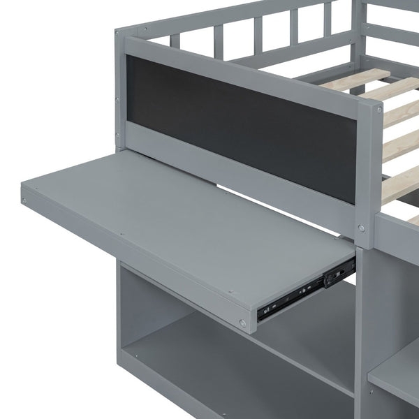 English Elm Twin Low Loft Bed with Rolling Desk Built in Shelving and Underbed Drawers for Kids Gray LT000135AAE