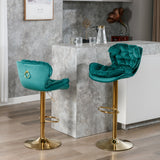 English Elm ,Swivel Bar Stools Set Of 2, Velvet Counter Height Adjustable Barstools, Dining Bar Chairs Upholstered Modern Bar Stool For Kitchen Island, Cafe, Bar Counter, Dining Room（Green)