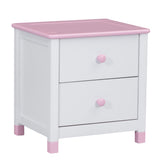 English Elm Wooden Nightstand With Two Drawers For Kids,End Table For Bedroom,White+Pink