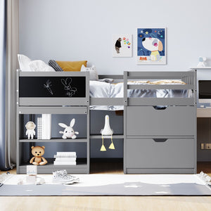 English Elm Twin Low Loft Bed with Rolling Desk Built in Shelving and Underbed Drawers for Kids Gray LT000135AAE