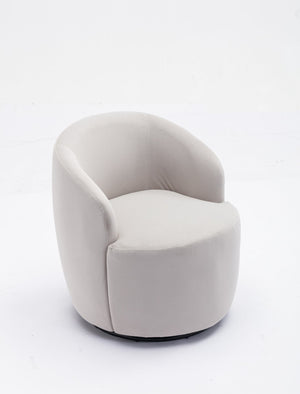 English Elm Velvet Barrel Swivel Chair with Black Metal Ring Base for Living Room Bedroom Gray W52780817