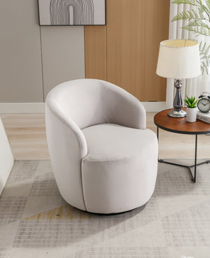 English Elm Velvet Barrel Swivel Chair with Black Metal Ring Base for Living Room Bedroom Gray W52780817