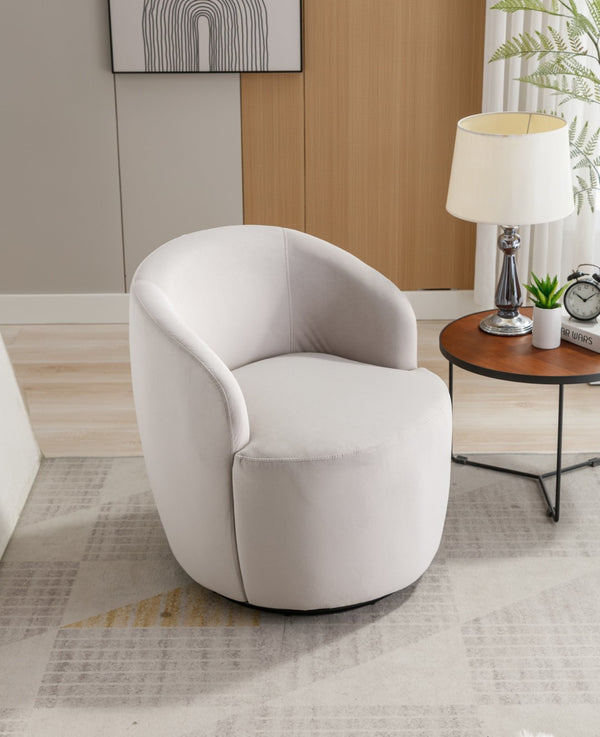 English Elm Velvet Barrel Swivel Chair with Black Metal Ring Base for Living Room Bedroom Gray W52780817
