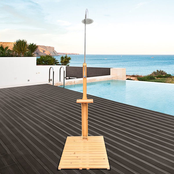 English Elm Outdoor Garden Pool Shower Teak Solid Wood with Adjustable Pressure, Storage Shelf, Weatherproof Design W49591498