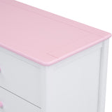 English Elm Wooden Storage Dresser With 6 Drawers,Storage Cabinet For Kids Bedroom,White+Pink